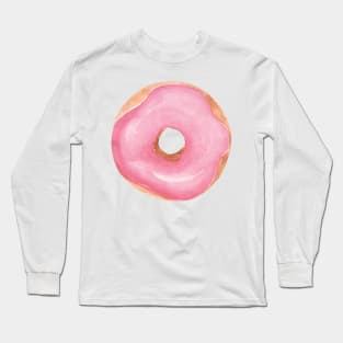 Pink donut watercolor painting Long Sleeve T-Shirt